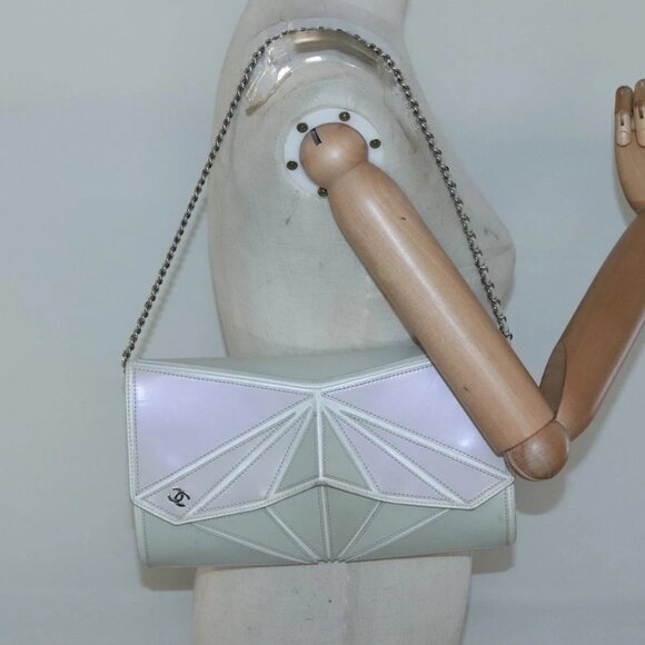 CHANEL Chain Shoulder Bag Leather Gray Silver CC Auth - Picture 1 of 16